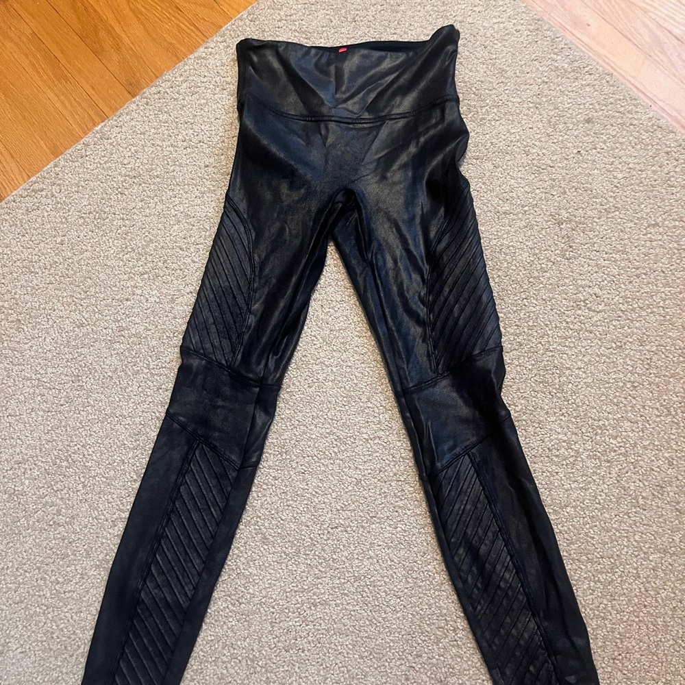 Spanx moto Black Faux Leather Leggings